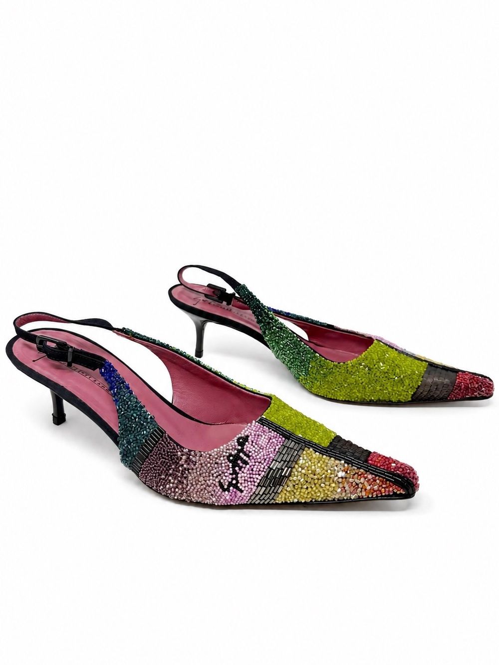Vintage Giuseppe Zanotti Beaded Slingback Kitten Heels Womens Size US 10